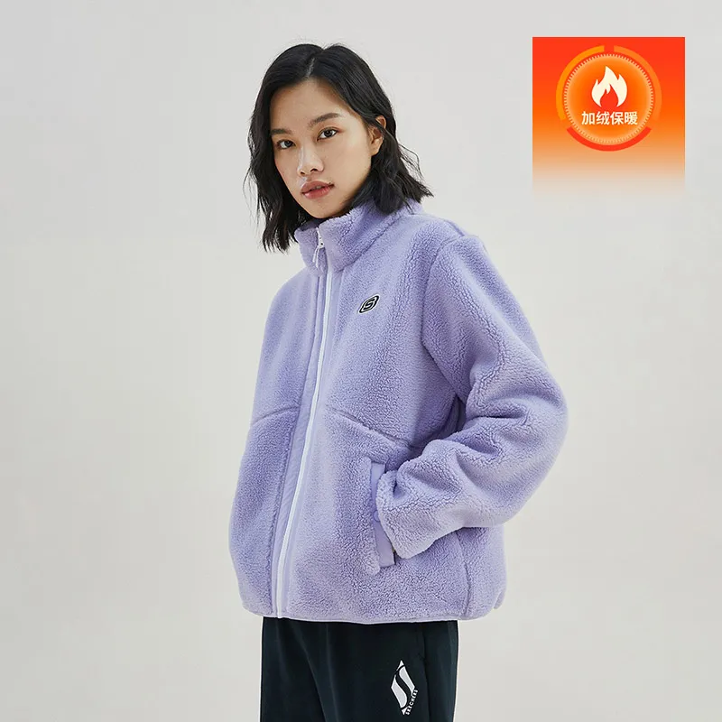 Skechers斯凯奇正品女子秋季羊羔绒加厚保暖立领时尚外套L421W108