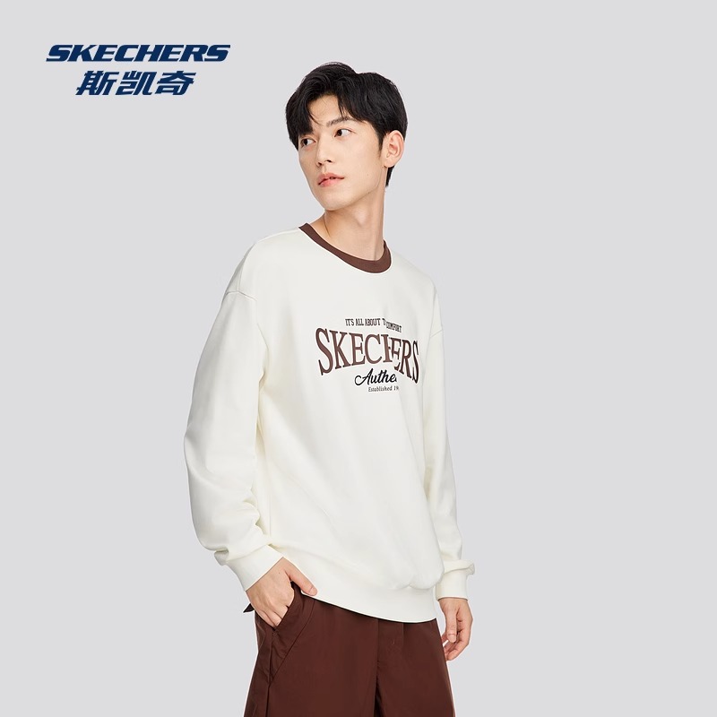 斯凯奇男复古撞色学院风卫衣针织