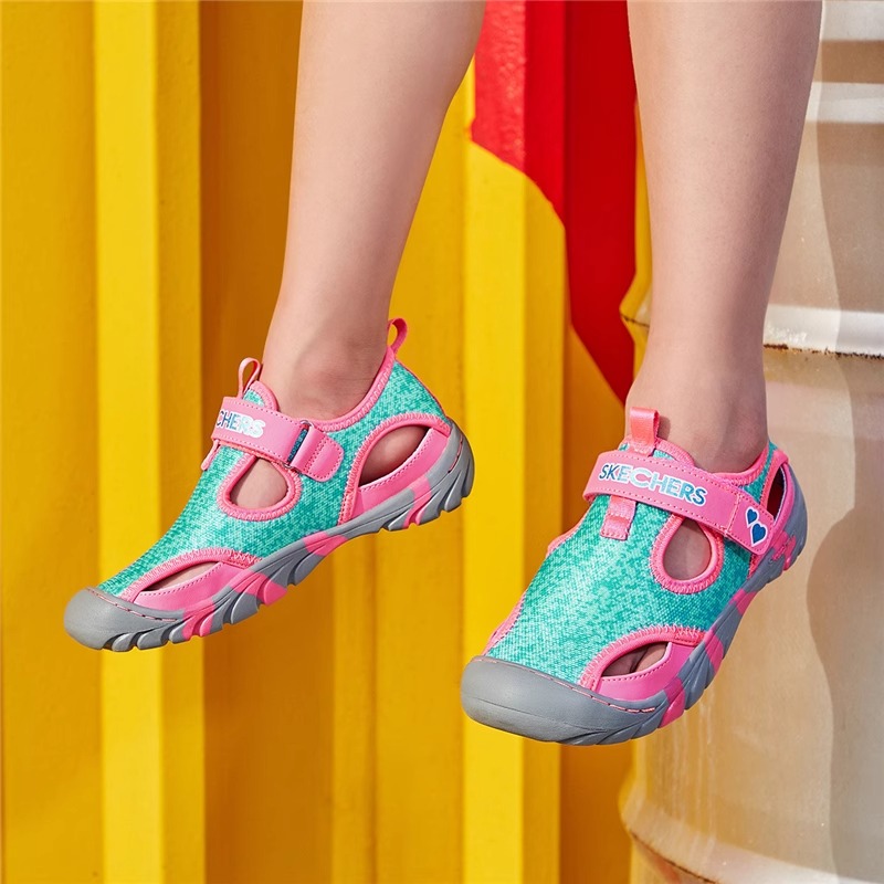 斯凯奇女童鞋青少年魔术贴沙滩鞋