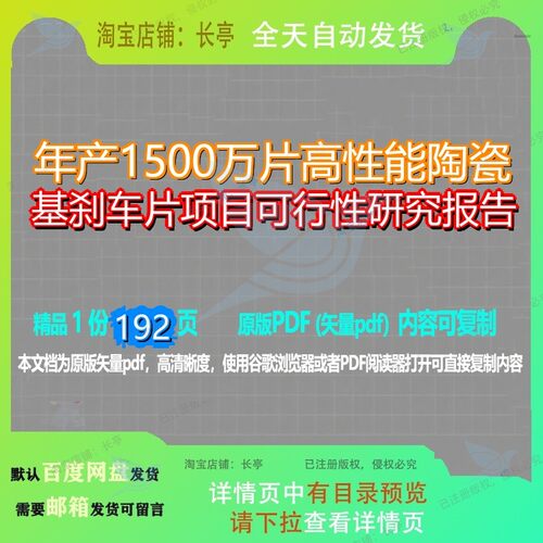 年产1500万片高性能陶瓷基刹车片项目可行性研究报告192页 项目