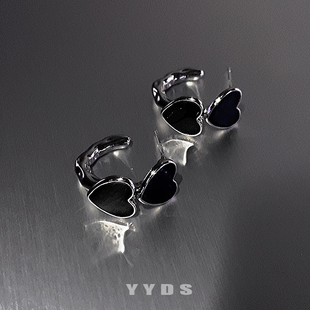 yyds 暗黑风爱心耳环女小众设计感高级耳钉2025年新款潮个性耳饰
