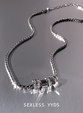 yyds中性冷淡风闪钻圆环吊坠项链女轻奢小众设计感百搭锁骨链男潮