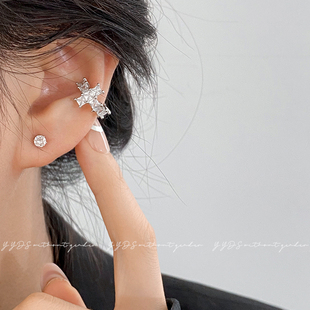 yyds！冷淡风十字架闪钻锆石耳骨夹无耳洞小众耳夹女气质独特耳饰