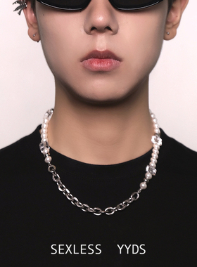 yyds 方型水晶珍珠项链2025年新款女轻奢小众ins嘻哈锁骨链男潮牌