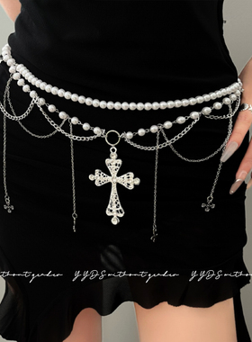 多种戴法~珍珠十字架腰链项链女y2k连衣裙腰封设计高级感流苏配饰