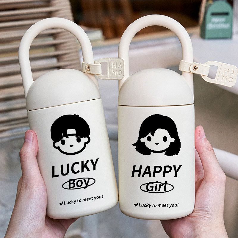 可爱保温杯情侣款一对头像简约水杯子日系创意男女316不锈钢便携