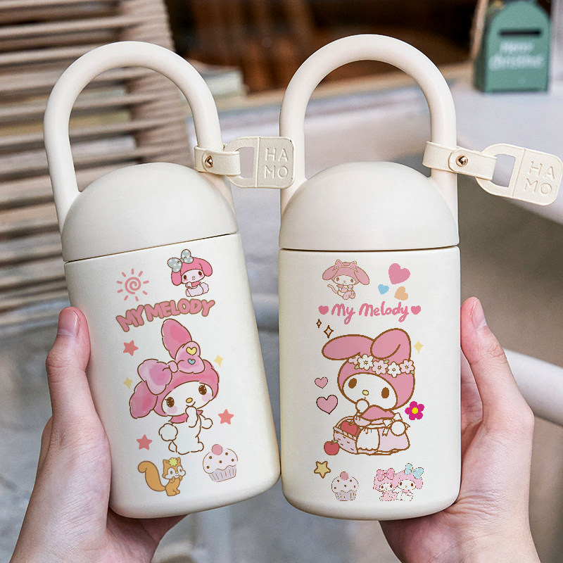 日韩保温杯卡通少女粉美乐蒂水杯子可爱学生女生便携手提小巧便携