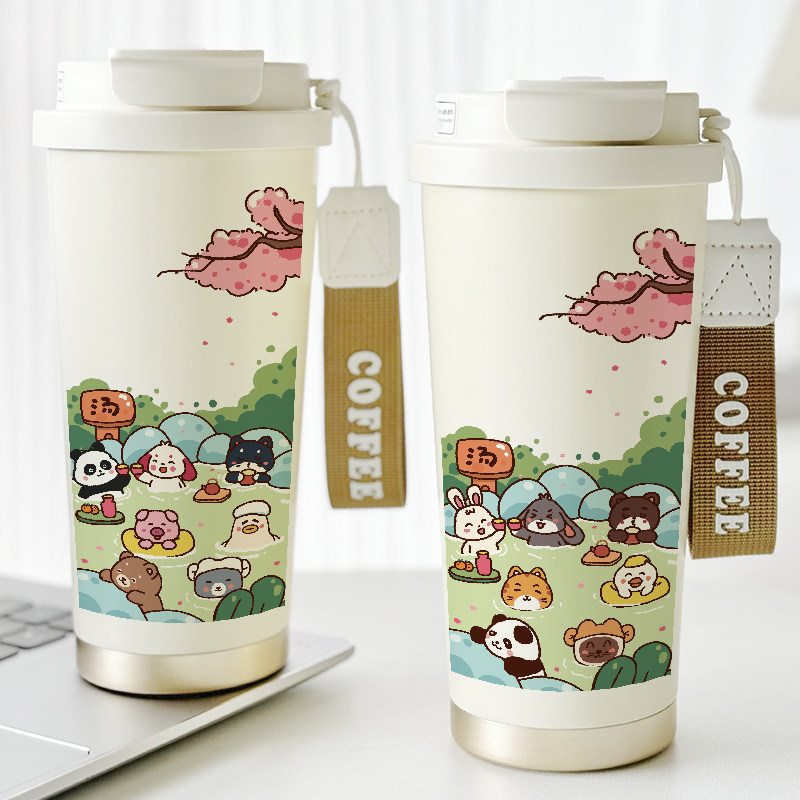 原创咖啡保温杯卡通动物泡澡水杯子趣味搞怪个性带吸管316不锈钢