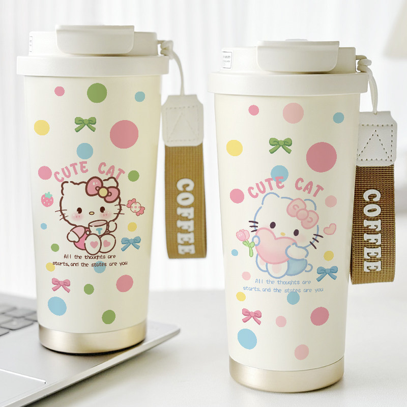 凯蒂猫学生卡通女款保温杯高颜值可爱简约咖啡水杯带吸管陶瓷内胆