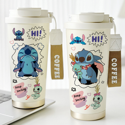史迪仔咖啡保温杯一对情侣卡通可爱水杯子学生史迪奇陶瓷内胆双饮