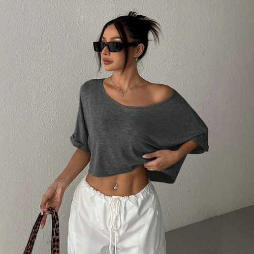 欧美时尚休闲露脐性感T恤短上衣女 Casual Tee T shirt Top Women