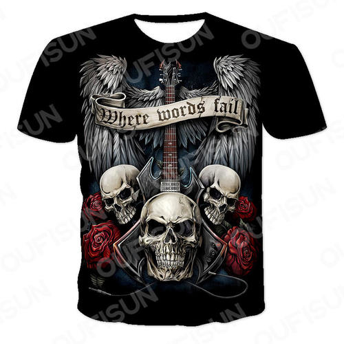 Printed Punk Rock Skull T-Shirt  印花朋克摇滚骷髅头 T 恤