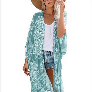 resort mid blouse casual tassel length Beach loose printed