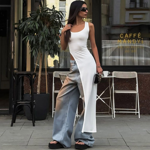 Sexy slim cut slit shoulder strap dress 修身开叉肩带连衣裙