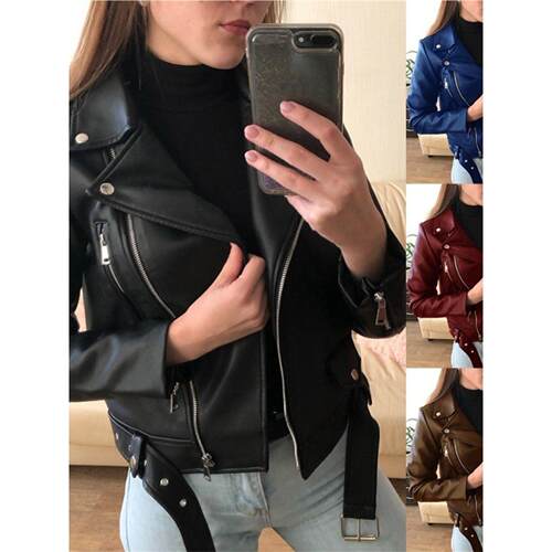 短款修身皮衣 外套女leather jacketjacketleather jacket women