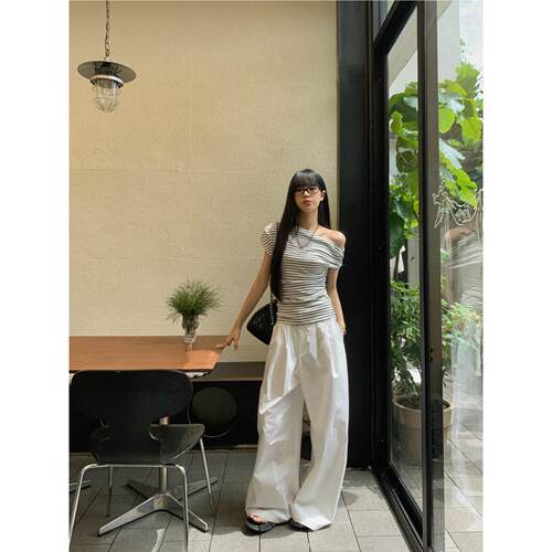 2025summer women sexy off shoulder stripe t shirts tops tees