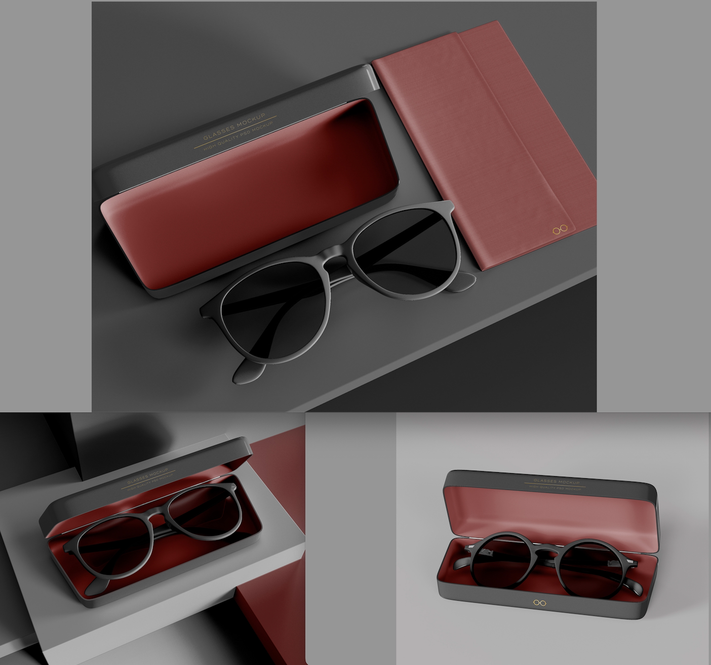 3个psd超高清时尚墨镜眼镜产品模型样机效果展示源文件设计素材