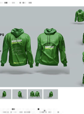 绿色连帽卫衣长袖套头上衣3D高清逼真模型VI提案样机PSD样机