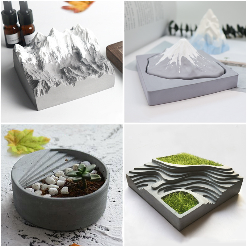 硅胶模具富士山 北欧雪山梯田香薰石膏diy水泥花盆家居摆件扩香石