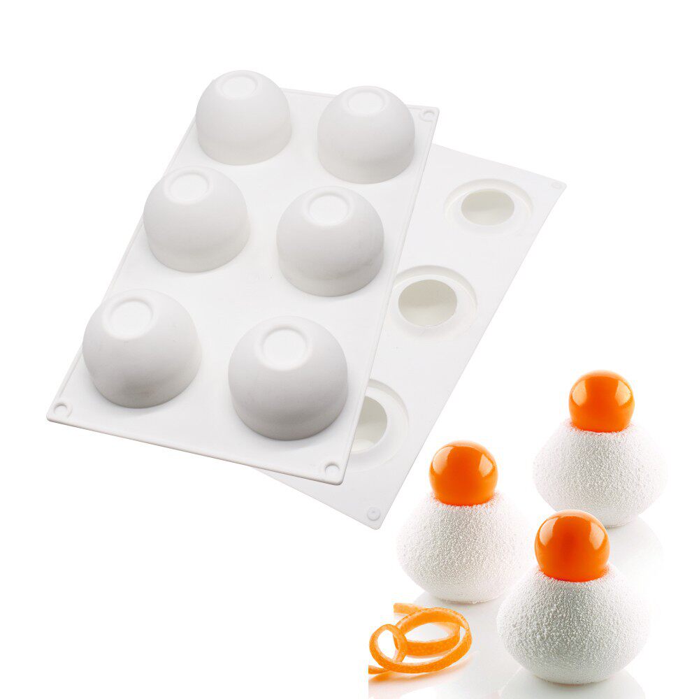6连凹球立体半椭圆型硅胶慕斯模巧克力夹心内馅模diy冰淇淋模具