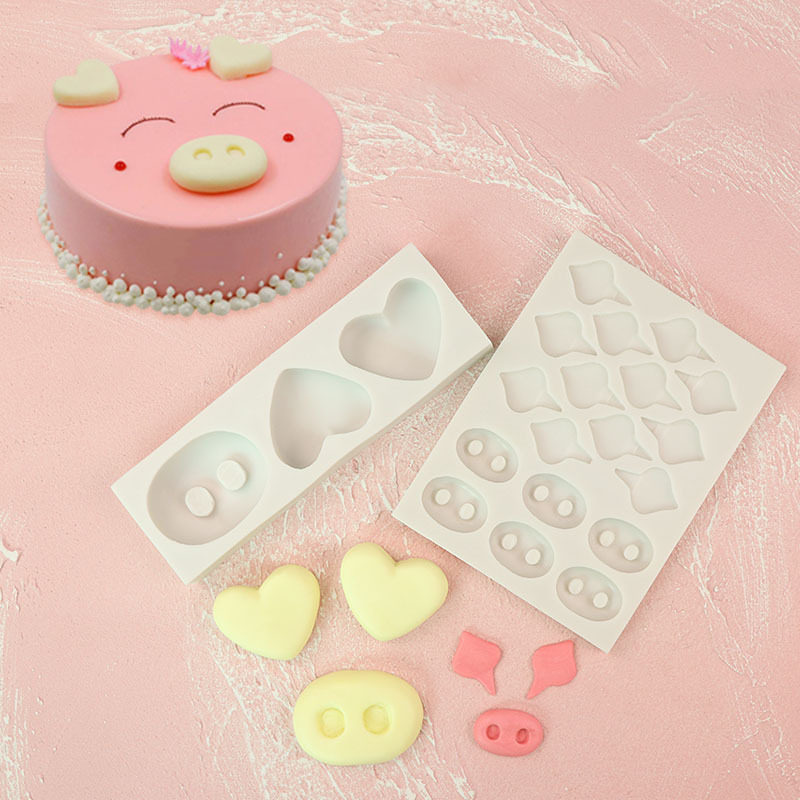 卡通猪鼻子猪耳朵硅胶模具翻糖蛋糕装饰插片diy烘焙巧克力工具磨