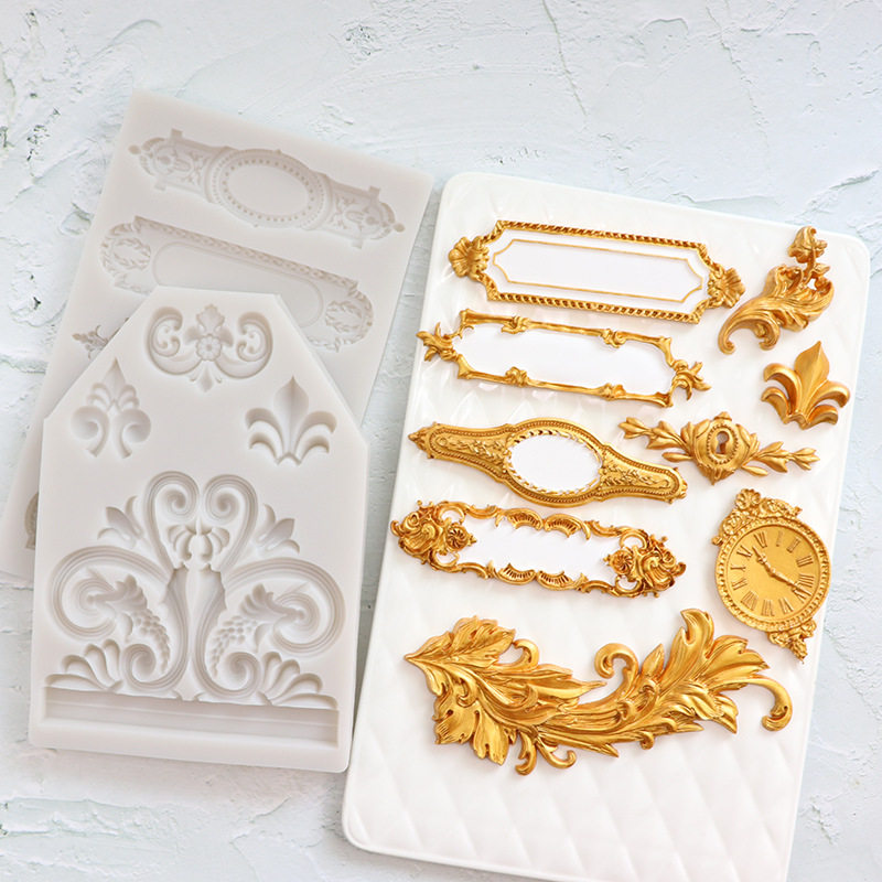 欧式花纹浮雕复古相框翻糖硅胶模具蛋糕装饰花边干佩斯工具创意磨