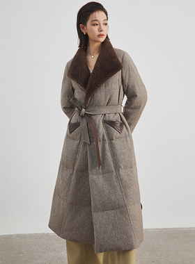 2025冬季新款气质收腰加厚保暖90白鹅绒羊羔毛领羽绒服长款外套女