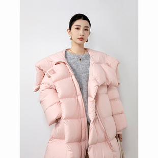 高级鹅绒羽绒服加厚2025冬季新款保暖设计感长款连帽面包服外套女