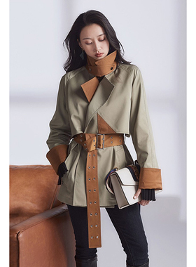 高端复古风衣女2025春秋新款法式系带气质高腰修身短款风衣外套女