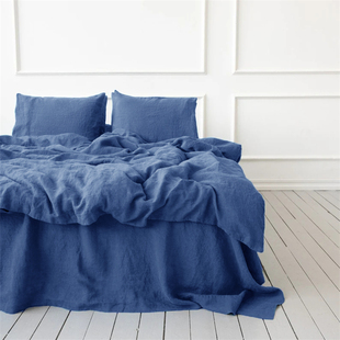 夏季 100%亚麻简约纯色四件套双人床床单被套枕套民宿床上用品定制