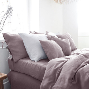 ins风纯色亚麻枕头套48X74单支装 枕皮细绑带枕套亲肤素色枕皮定制