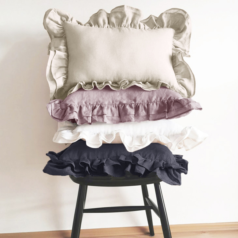 亚麻纯色花边单人枕套一只荷叶