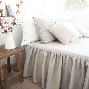 轻奢亚麻床裙纯色夏季 透气床围裙花边床单床罩裙边1.8米2.0床薄款