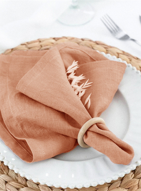 轻奢高级感天然纯亚麻餐口布32X44CM勾角西餐巾纯色餐可定制尺寸