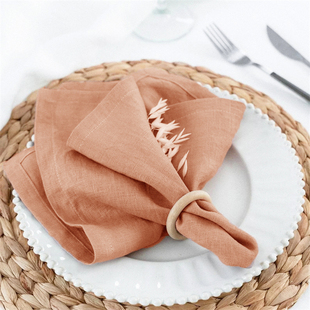 轻奢高级感天然纯亚麻餐口布32X44CM勾角西餐巾纯色餐可定制尺寸