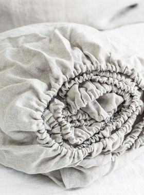 外贸纯色亚麻床笠三件套床垫套双人床床单260x280CM酒店床品定制