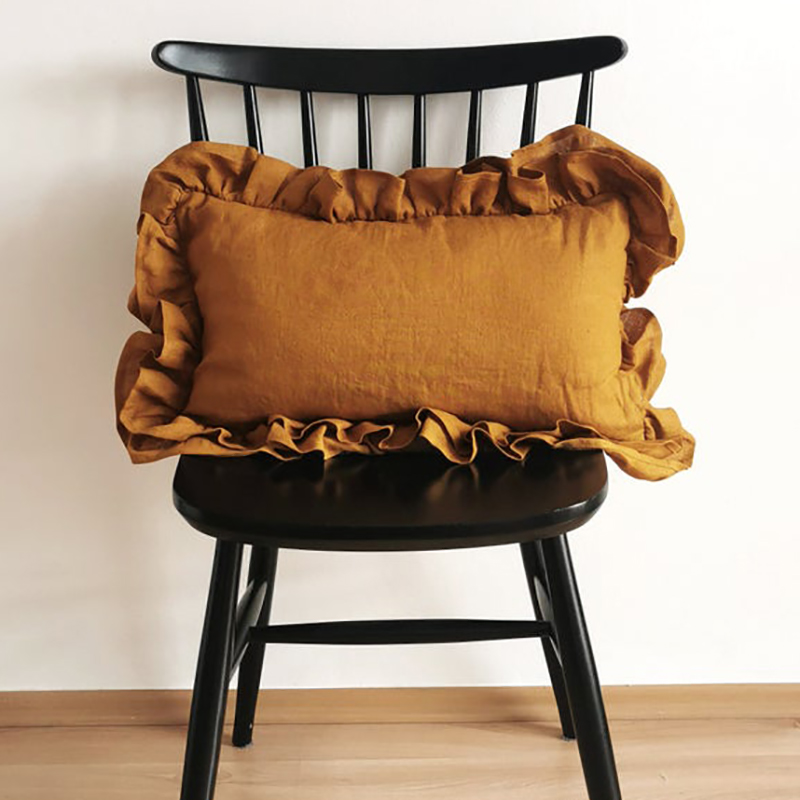 亚麻双层荷叶边枕套夏防螨四季