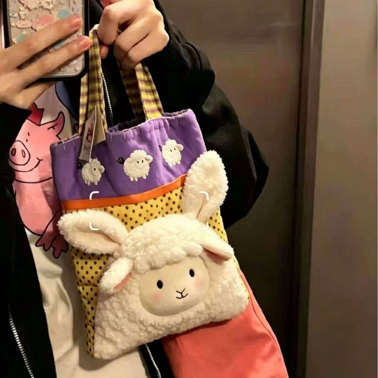 可爱甜美手提包日系韩版ins便当包外出通勤百搭格子小众女手拎包