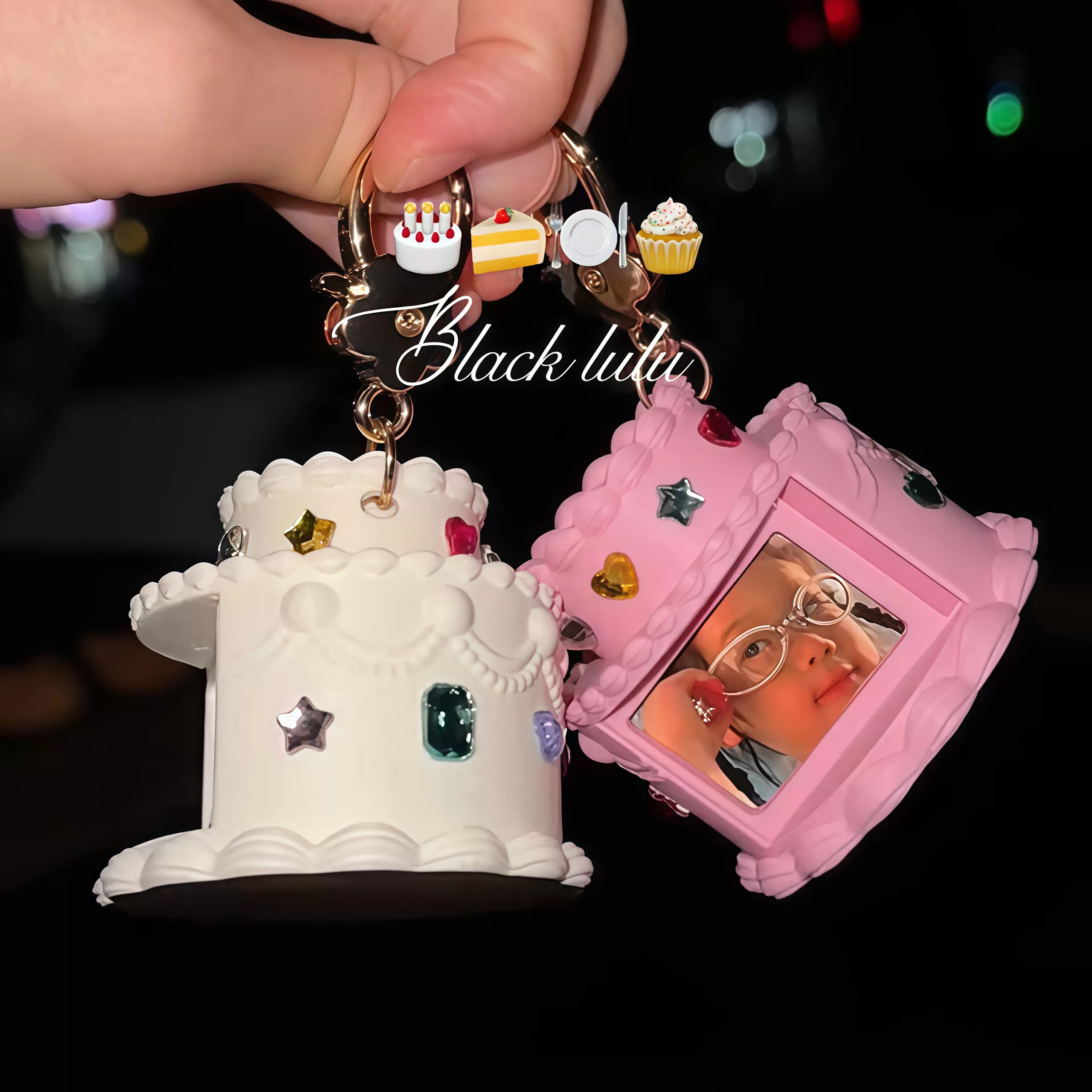 宝石蛋糕造型相框挂件可替换相片展示钥匙链少女心背包挂饰小礼物