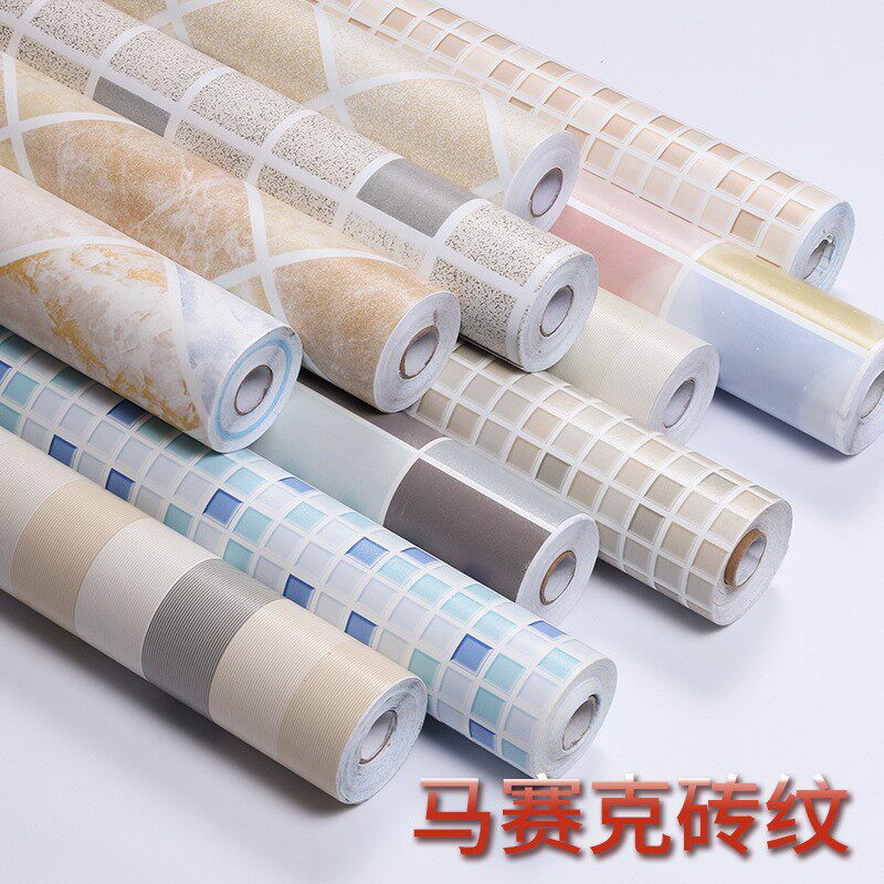 自粘厨房仿瓷砖纹格子墙纸贴纸防软装墙贴