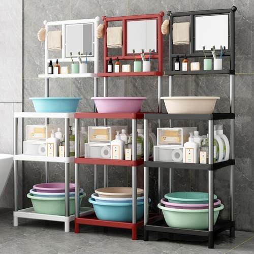 新款加粗加厚不锈钢洗脸盆架子浴室卫生间家用脸盆架防锈带镜子