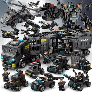 2024新款 积木军事警察男孩拼装 汽车儿童玩具小颗粒变形机器人礼物