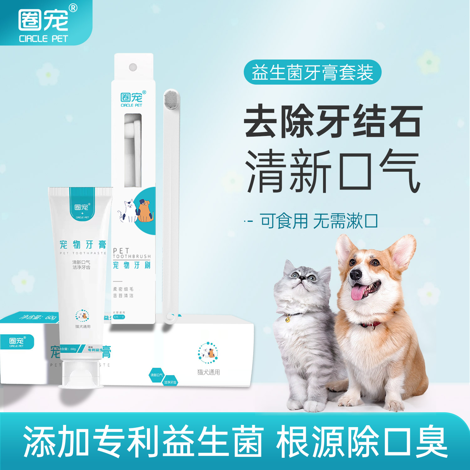 宠物猫咪狗狗牙刷牙膏套装除口臭可食用去牙结石专用牙齿清洁用品 宠物/宠物食品及用品 猫狗牙膏/牙具 原图主图