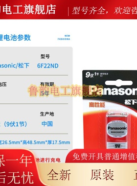 松下9V电池碳性6F22ND九伏方形方块叠层万用表无线话筒烟雾报警器