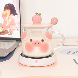 办公室平底可加热玻璃杯带盖女恒温55度水杯耐高温家用微波炉杯子