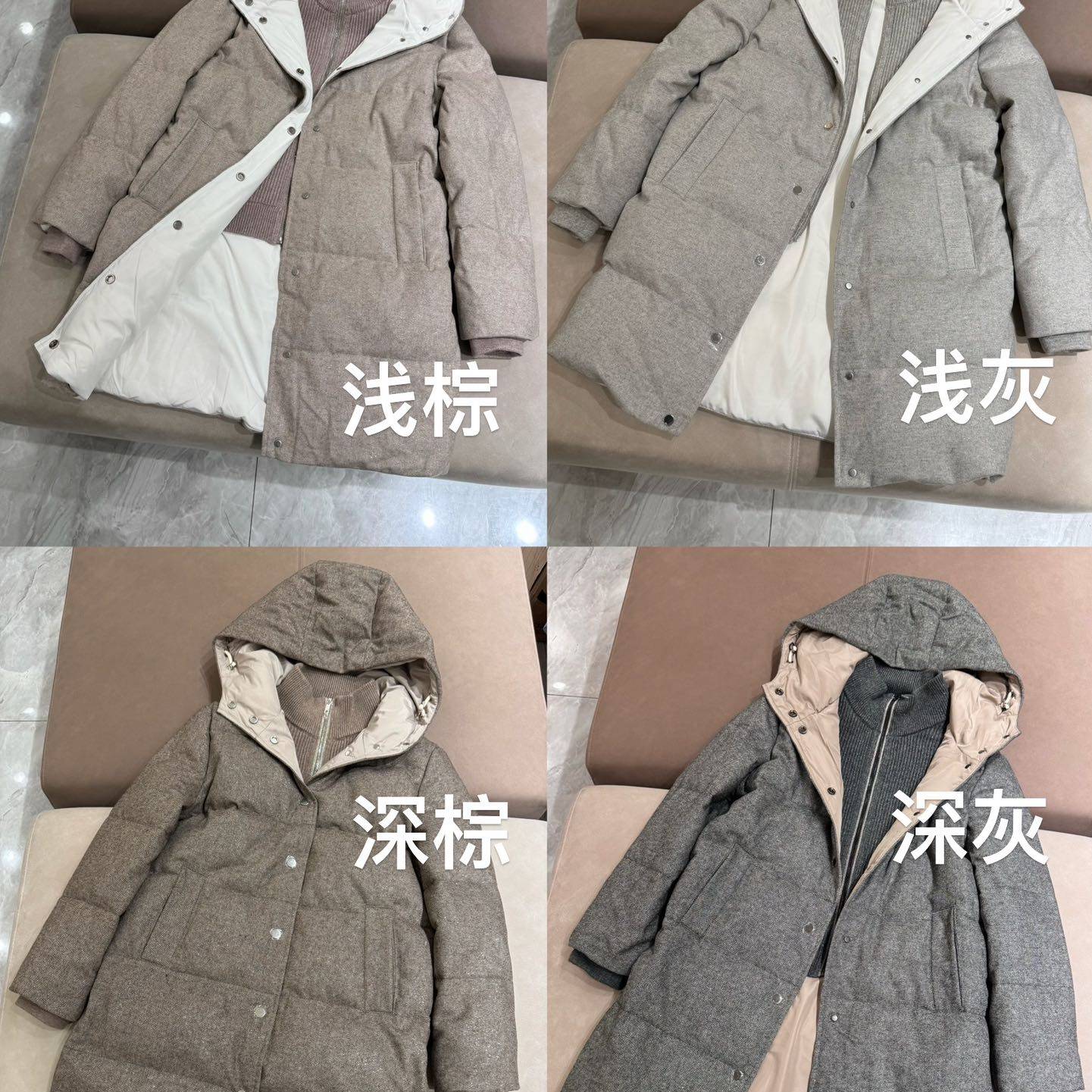 意大利B*C女士休闲时尚金丝线鹅绒连帽保暖中长款面包服