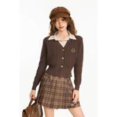 美拉德咖色短pol假o两件款 女秋MY000060打冬学院风内 针织毛衣开衫