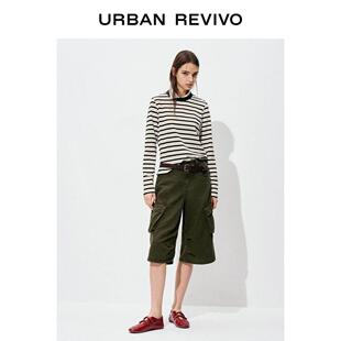 UR025冬季长新女装2休闲撞色NWO领条纹棉质袖T恤UWB450款060