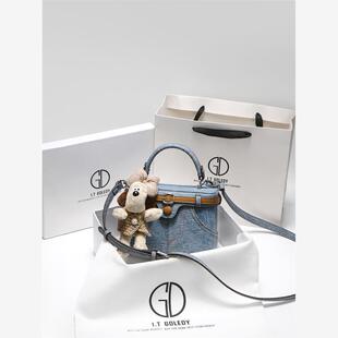 IT GDLEDY高级质感复古牛仔盒子包包女式2024新款撞色单肩斜挎包