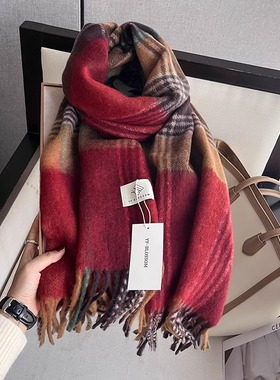 法国BGCG新年红~山羊绒围巾围脖女秋冬季保暖双面披肩生日礼物男